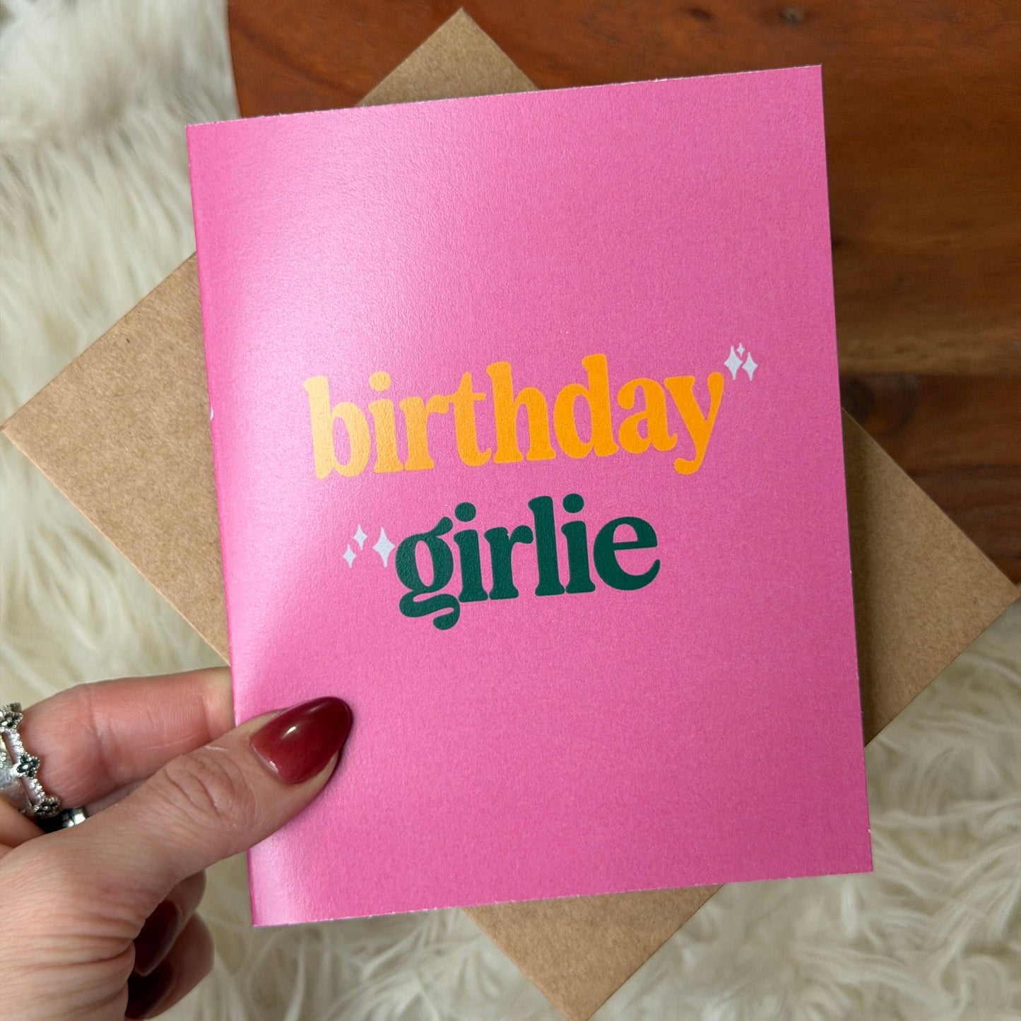 Greeting Card with Pink Text for Girl’s Birthday