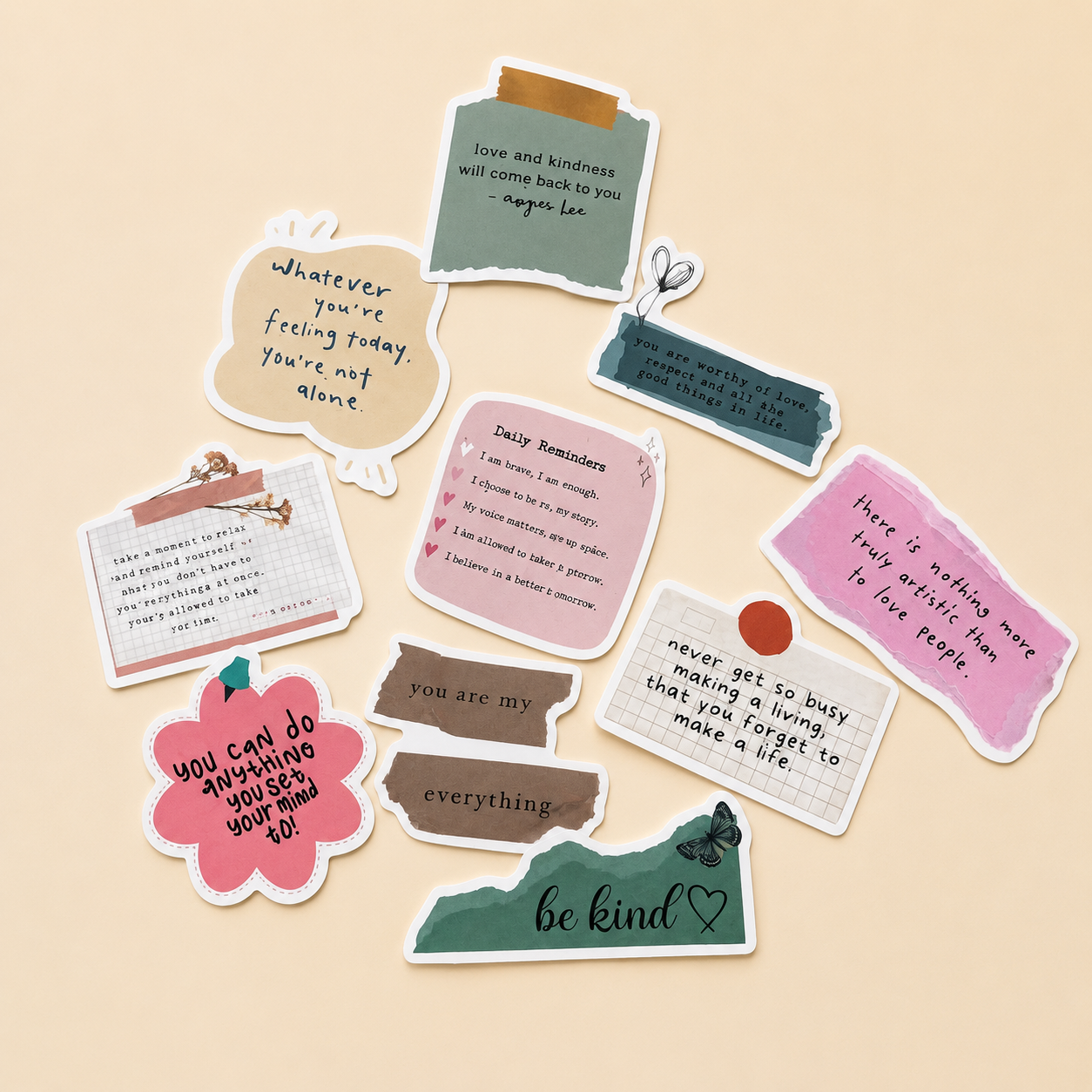 Motivational and cute phrases assorted stickers (10)