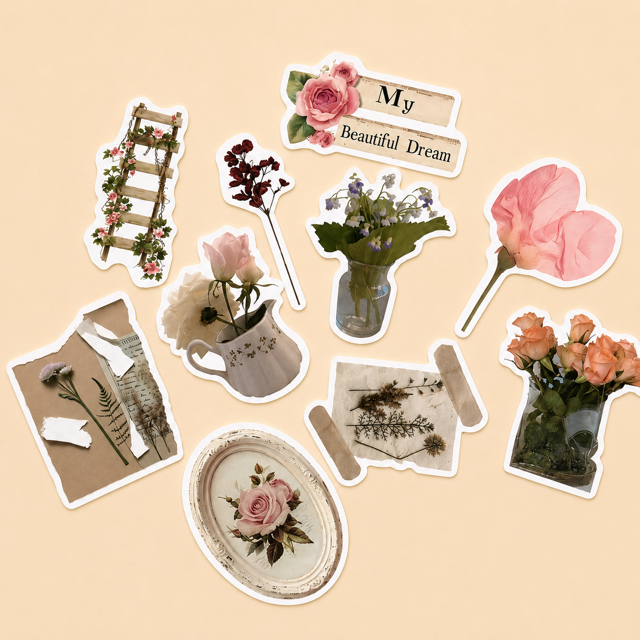 Pink floral assorted stickers (10)