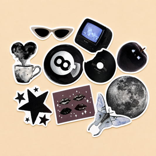 Black assorted stickers (10)